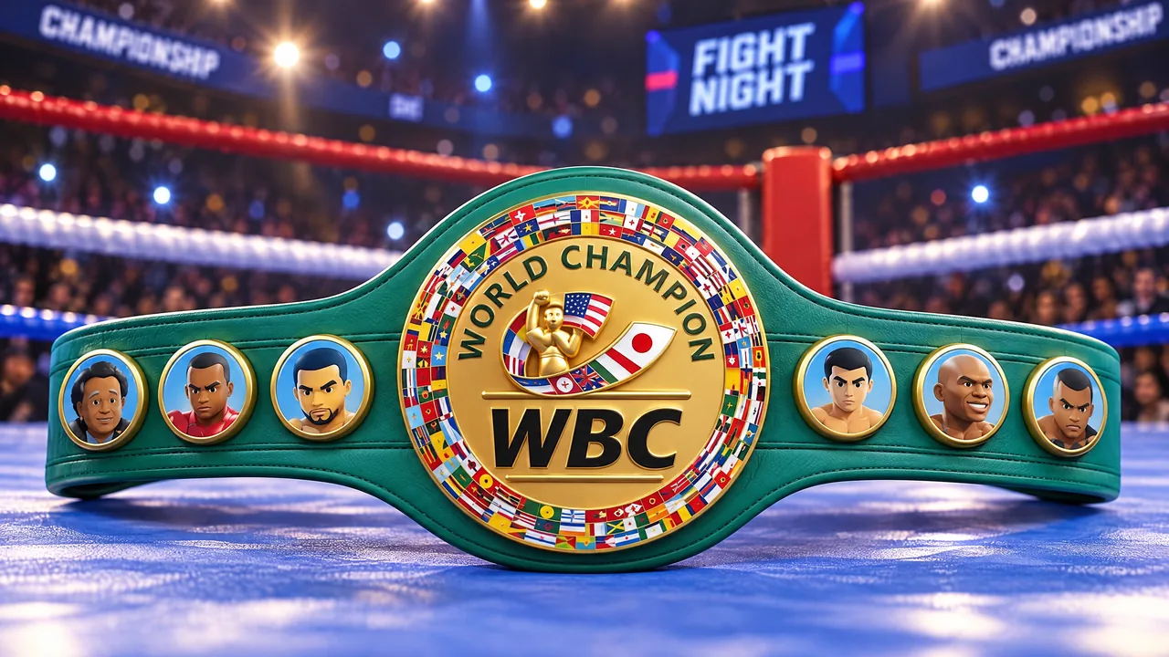 Ceinture de champion du monde WBC (World Boxing Council), exposée sur le ring
